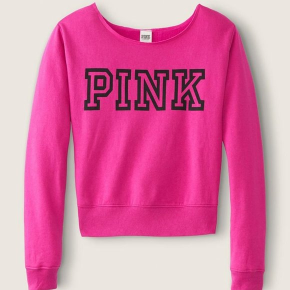NWT VS PINK Neon off the Shoulder Sweatshirt - Picture 1 of 4
